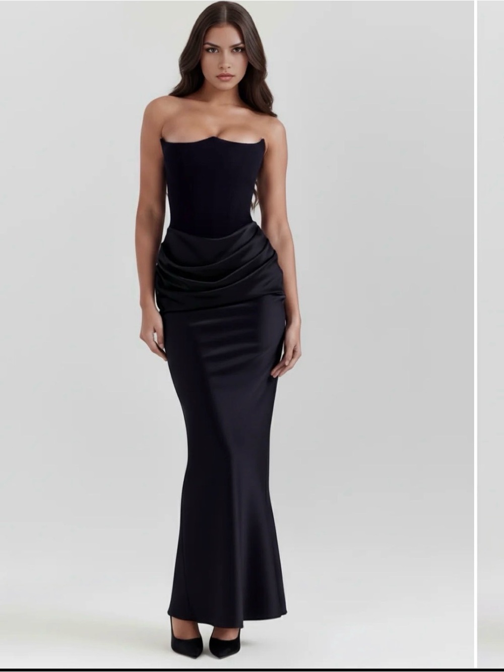 Strapless Black Draped Mermaid Evening Gown